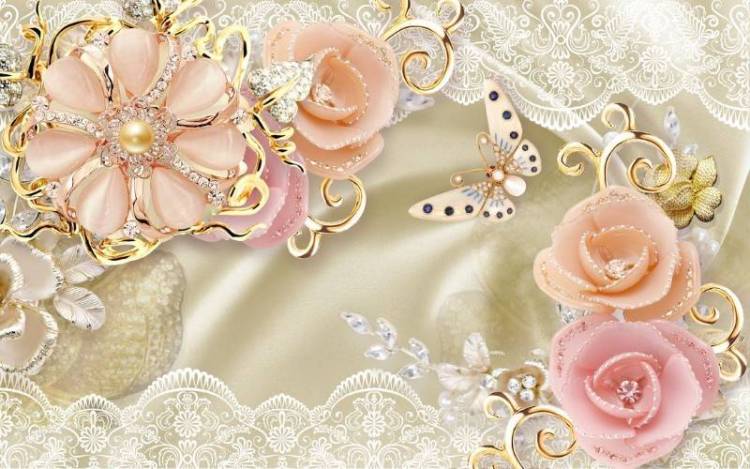 3D Фотообои Artegrafico «Цветы с инкрустацией из драгоценных камней» RH-128 песок