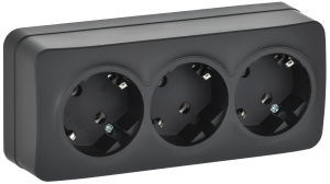 Розетка 3-местная с заземлением IEK Glory ERH31-K02M-16 черный матовый