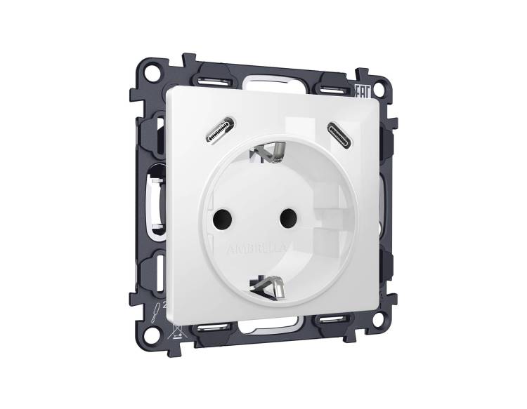 Комплект механизма электрической розетки 2USB C+C 20W с заземлением Ambrella Volt MA MA110510 белый глянец