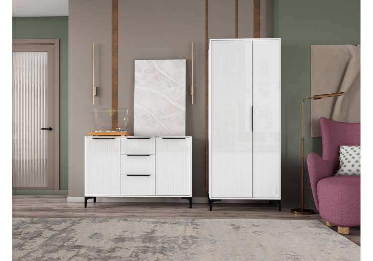 Стенка в гостиную Woodville Иадама 620685 белый, белый глянец комплектация 3