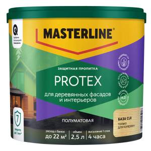 Пропитка защитная для деревянных фасадов и интерьеров Masterline Protex база CLR 2.5 л