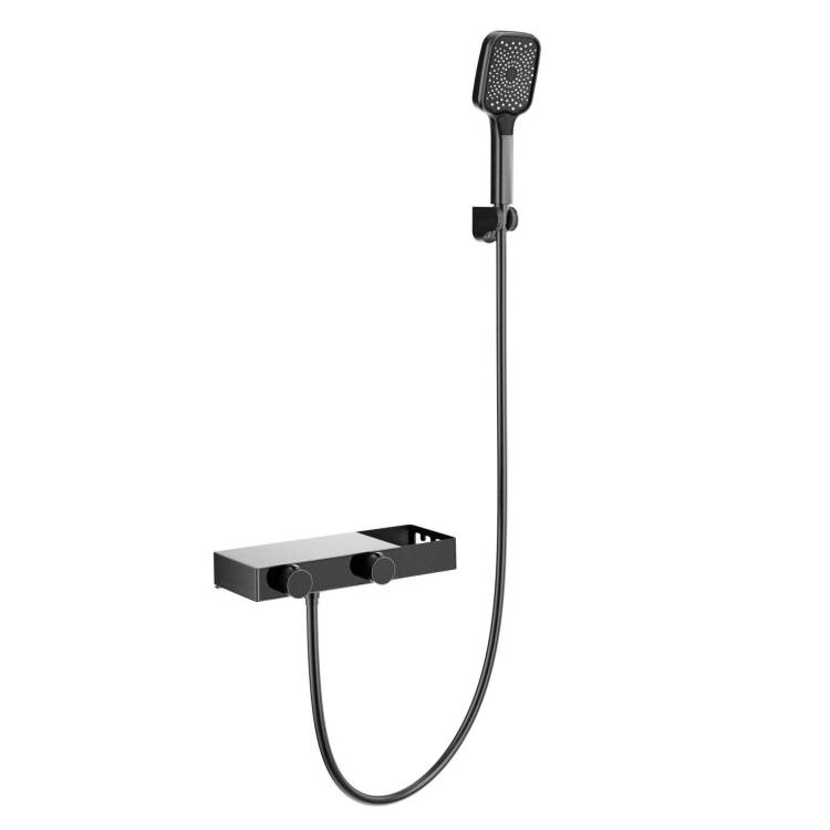 Смеситель для ванны Wonzon & Woghand WW-B2551-BGG термостатический, с душевым гарнитуром, темный графит