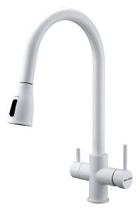 Смеситель для кухни Paulmark Lange La214212-WH с выдвижным изливом, белый матовый