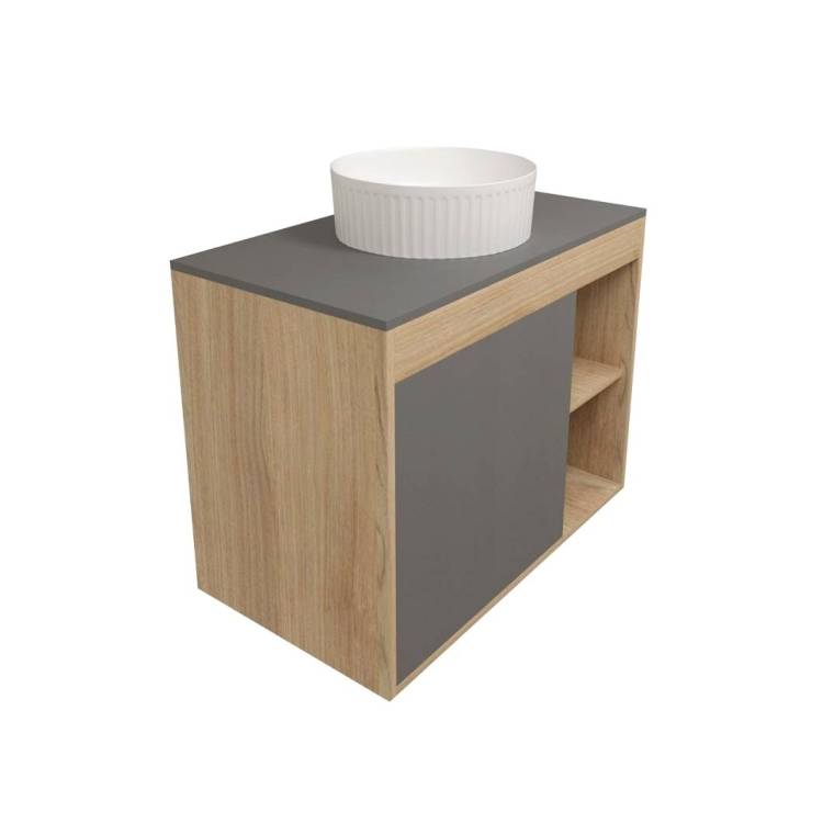 Тумба с раковиной Teymi Nura подвесная, дуб, графит, 80 см, с раковиной Martta D36