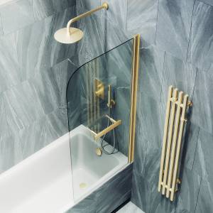 Шторка на ванну MaybahGlass MGV-776-3 60x140, поворотная, стекло прозрачное 6 мм, профиль золото, с полотенцедержателем