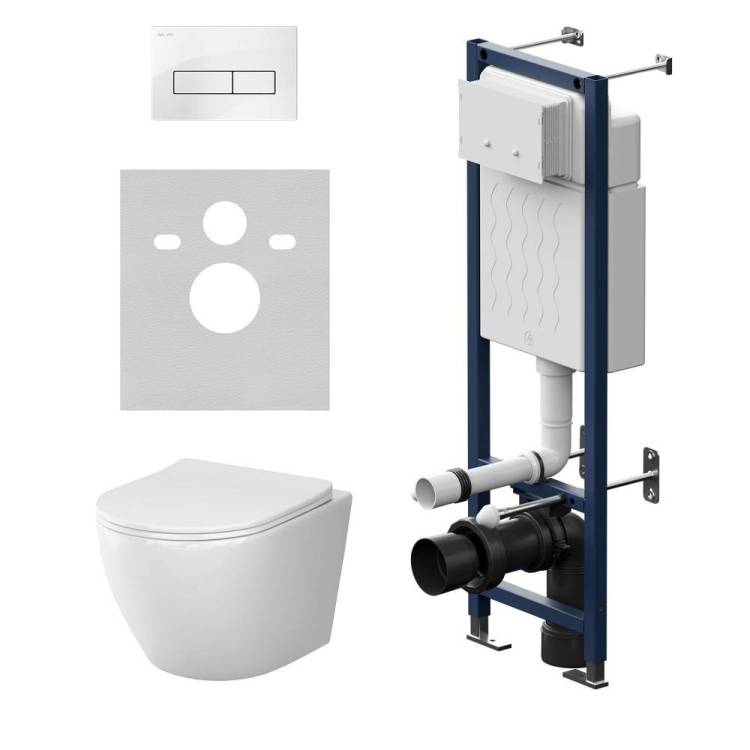 Унитаз с инсталляцией Am.Pm Like IS110301.801901 безободковый, сиденье микролифт, клавиша белый глянец