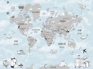 Бесшовные Eco обои Ortograf Little friends 34373 Карта мира — Чемоданы Гладь ОЕ-Р2