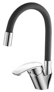 Смеситель для кухни OneLife P11-007cr с гибким изливом, хром, черный