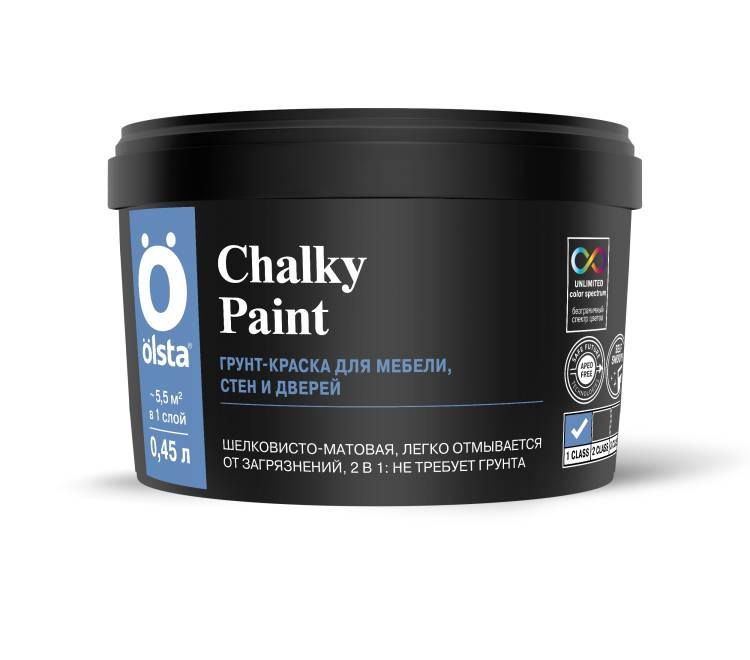 Краска-грунт для мебели, стен и дверей Olsta Chalky Paint база А 0.45 л