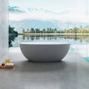 Ванна из искусственного камня Vincea Solid Surface VBT-6S01MG 1700x750x550, серый, белый матовый, слив-перелив