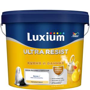 Краска с защитой от плесени и грибка Luxium Ultra Resist Для Кухни и Ванной полуматовая база BС 4.5 л
