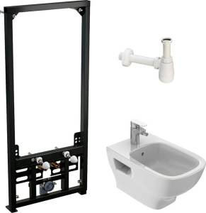 Комплект Биде подвесное Jacob Delafon Struktura EMC0002 + Инсталляция AlcaPlast A105/1120 + Сифон + Смеситель для биде