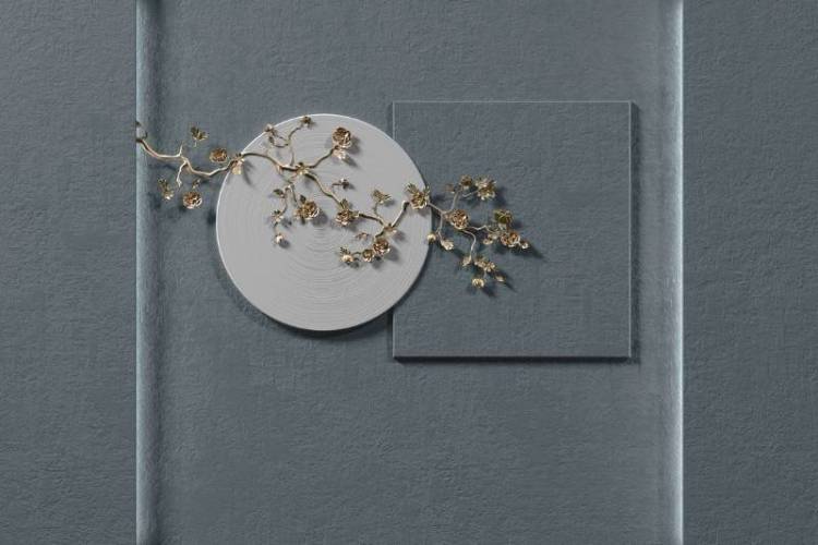 3D Фотообои Artegrafico «Золотая ветвь на объемных фигурах» OP-018 акварель