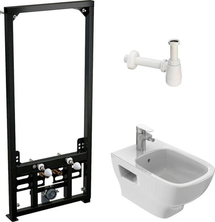 Комплект Биде подвесное Jacob Delafon Struktura EMC0002 + Инсталляция AlcaPlast A105/1120 + Сифон + Смеситель для биде