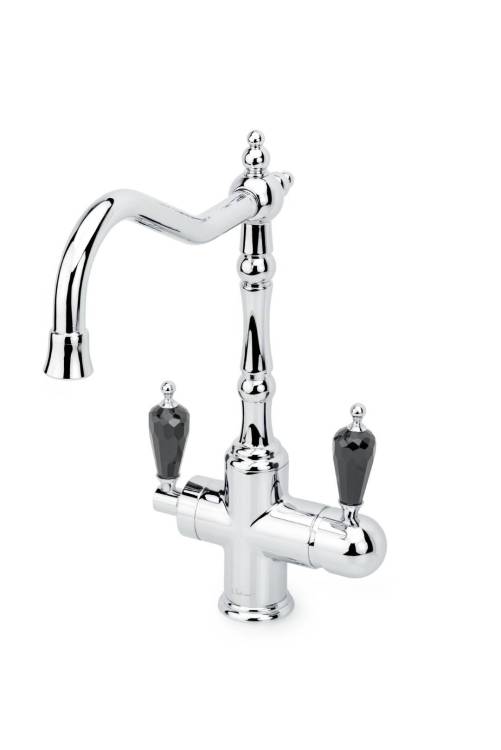 Смеситель для кухни Boheme Tradizionale Chromo 113-BSW с подключением фильтра питьевой воды, с черным кристаллом SW