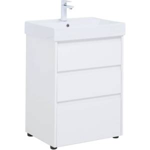 Тумба с раковиной Aquanet Nova Lite 00302469 60 белый глянец, 3 ящика