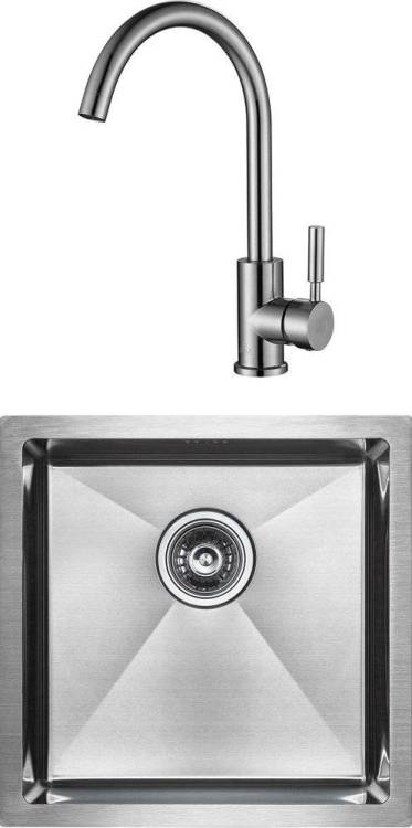 Комплект Paulmark Gerberg PM214444-BS брашированная нерж. сталь + Смеситель Paulmark Holstein Ho212063-NI для кухонной мойки, никель