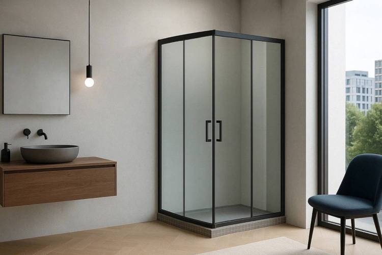 Душевой уголок Royal Bath HPD RB120HPD-T-BL профиль черный, стекло прозрачное, 120x120x200