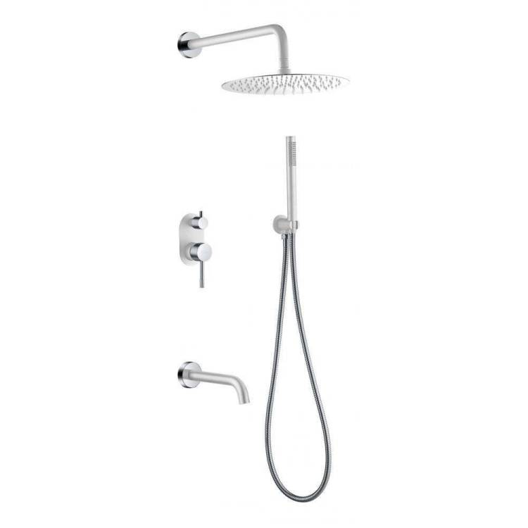 Душевой комплект Boheme Uno 464-2-WCR смеситель + верхний + ручной душ, белый, хром, с изливом