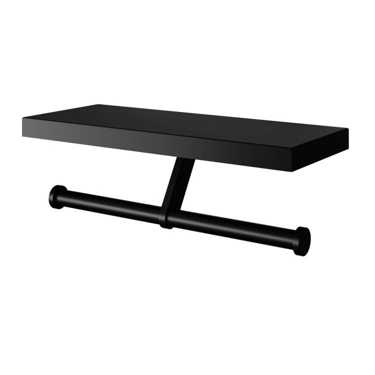 Держатель для туалетной бумаги Wonzon & Woghand WW-V3802-MB двойной с полкой, черный матовый