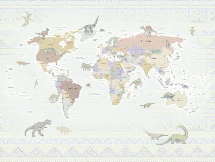 Бесшовные Eco обои Ortograf Little friends 34386 Карта мира - Динозавры 2 Кристалл OE-S