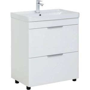 Тумба с раковиной Aquanet Ирис new 00310153 710 белый глянец, 2 ящика