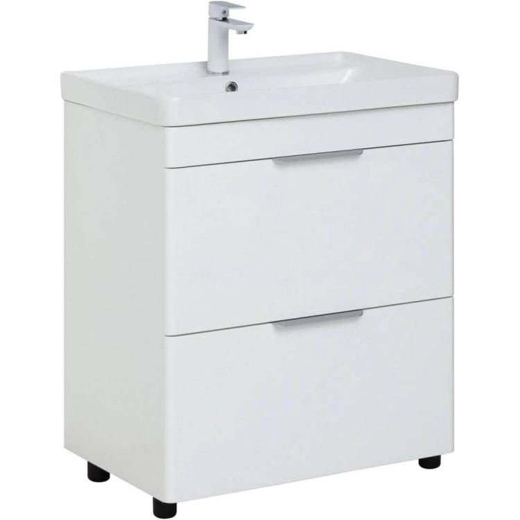 Тумба с раковиной Aquanet Ирис new 00310153 710 белый глянец, 2 ящика