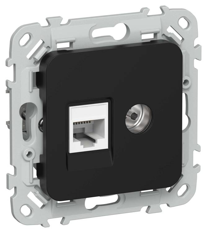 ТВ-розетка+Ethernet RJ45 IEK Flite FI-AK22-1-K02 черный