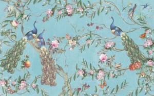 Бесшовные Eco обои Ortograf Flora 31140 Paradise Peacocks light gray sea Ворс ОЕ