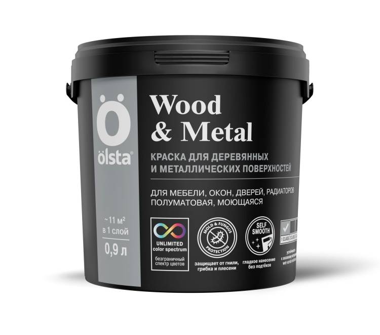 Краска универсальная по дереву и металлу Olsta Wood&Metal база A полуматовая 184A Dream Lake 0.9л
