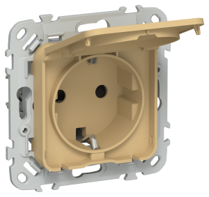 Розетка 1-местная с заземлением, шторками и крышкой IEK Flite FI-R16-16-44-K89 шамуа