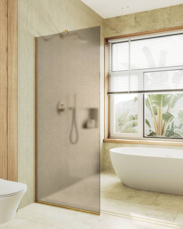 Душевая перегородка MaybahGlass MGD-697-3у 79x195, стекло бронза матовая 8 мм, профиль золото