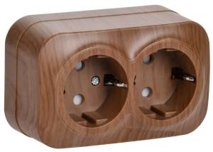 Розетка 2-местная с заземлением и шторками IEK Glory ERH24-K24-16 дуб