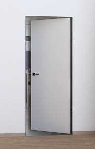 Скрытая дверь Глухая Profilo Porte REVERS INVISIBLE PX-0 (РЕВЕРС ИНВИЗИБЛ ПХ-0 ) Лев, Полотно Под покраску, Кромка AL Черный 2300х600