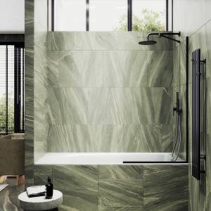 Шторка на ванну MaybahGlass MGV-65-6у стекло прозрачное, профиль черный, 1400x900