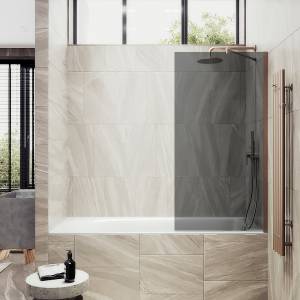 Шторка на ванну MaybahGlass MGV-78-2ш стекло графит, профиль бронза, 1400x400