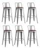 Набор из 6 барных стульев Stool Group Tolix YD-H765E-W YG-15 X6 серебристый матовый, темное дерево, со спинкой