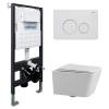 Комплект Abber Rechteck AC1201-AC0105-AC0121MW унитаз подвесной, безободковый, сиденье микролифт, белый, кнопка белая матовая