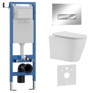 Комплект Iberica Blanca Burgos Alto IB.001M.BRA.231.213 унитаз безободковый, белый, сиденье микролифт, клавиша смыва хром глянцевый