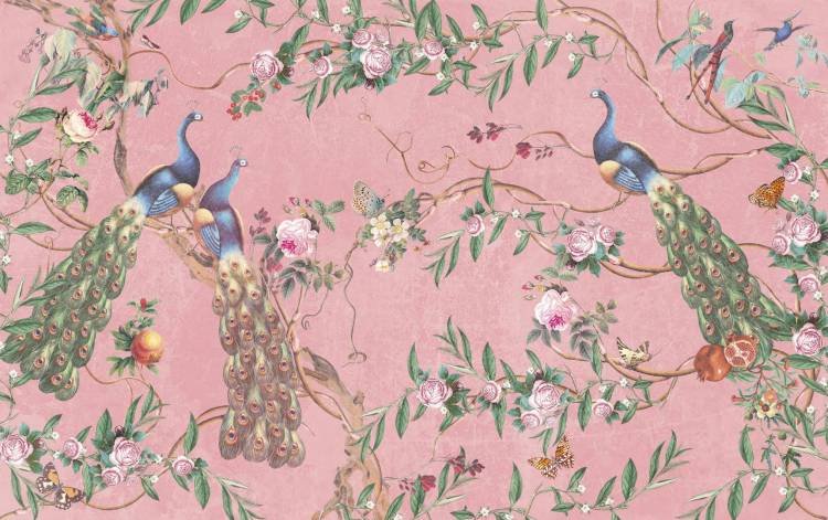Бесшовные Eco обои Ortograf Flora 31145 Paradise Peacocks rose Ворс+ ОЕ+