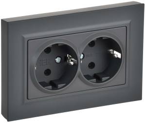 Розетка 2-местная с заземлением IEK Brite BR-R27-16-K53-F графит