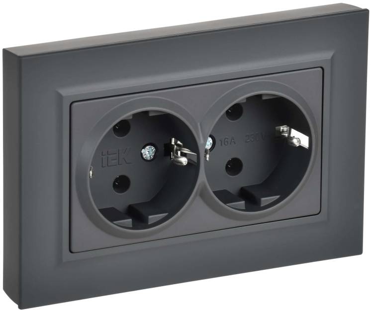 Розетка 2-местная с заземлением IEK Brite BR-R27-16-K53-F графит