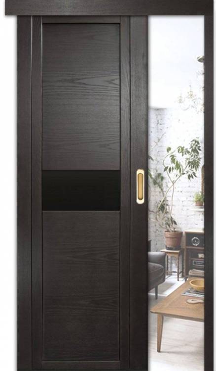 Раздвижная дверь шпонированная Milyana QDO H остеклённая ясень винтаж 700x2000