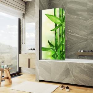 Шторка на ванну MaybahGlass MGV-930-ФП018-6 80x140, поворотная, стекло с рисунком 6 мм, профиль черный