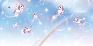 Бесшовные Eco обои Ortograf Little friends 34367 Единороги на радуге Ворс+ ОЕ+