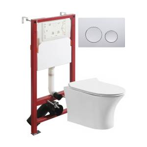 Унитаз с инсталляцией Orange CI01-100W+APB100 безободковый, с крышкой-сиденьем микролифт, с кнопкой, кнопка хром