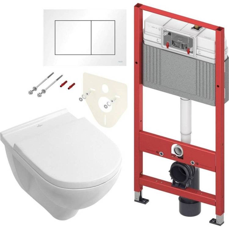 Комплект Унитаз подвесной Villeroy&Boch O.Novo 5660HR01 alpin + Инсталляция TECE Base 9400413 4 в 1 с кнопкой