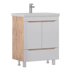 Тумба с раковиной Vigo Grani 70 напольная, 2 ящика, белая, дуб золотой