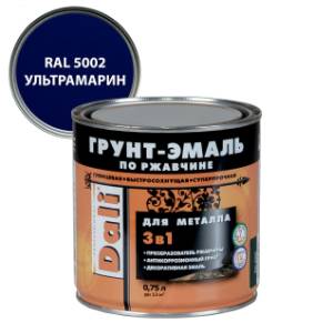 Грунт-эмаль по ржавчине 3 в 1 гладкая алкидная Dali RAL 5002 ультрамарин 0.75 л