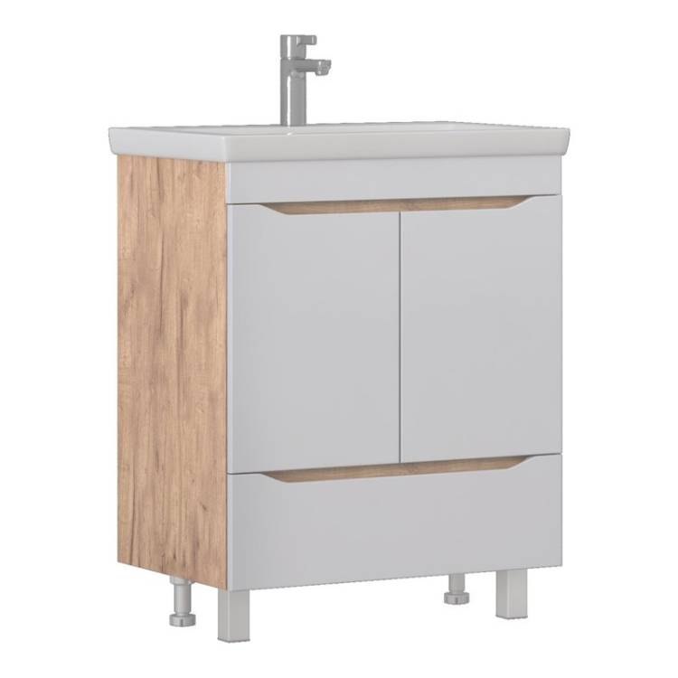 Тумба с раковиной Vigo Grani 70 напольная, 2 ящика, белая, дуб золотой